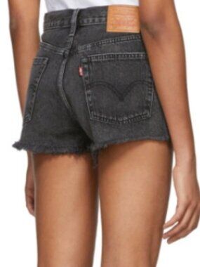 Levi's Premium Denim 501 Jean Shorts in Trashed Black 25 Distressed Button Fly